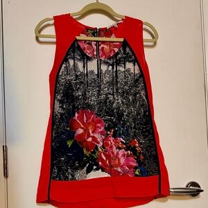 Collective Concepts Red Tank with Black Floral Panel